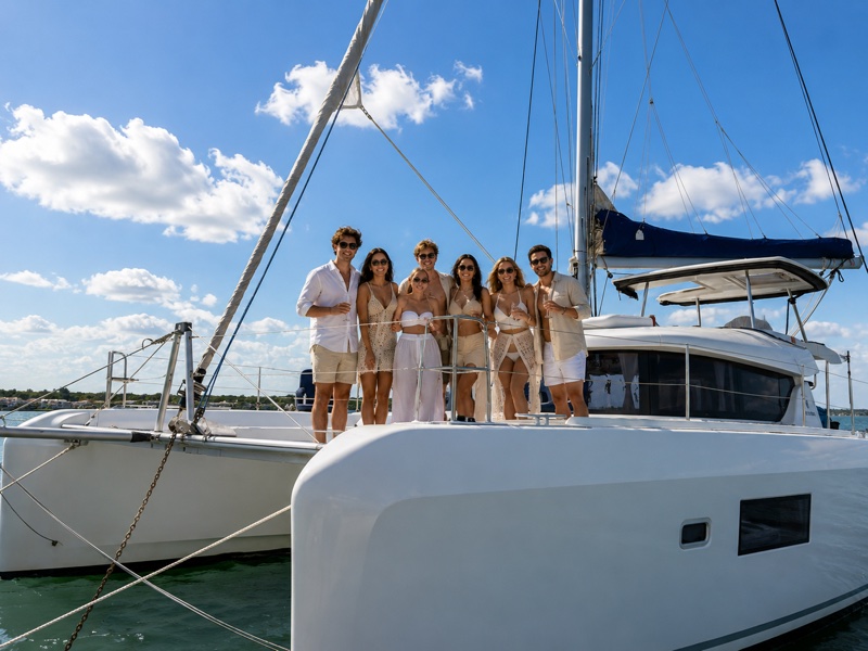 Guests enjoying a sailing adventure aboard Luna Cat