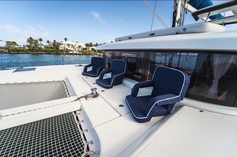 LunaCat foredeck under blue skies