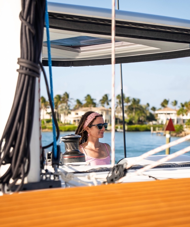 Captain Erinn Hennessy at the helm of Luna Cat