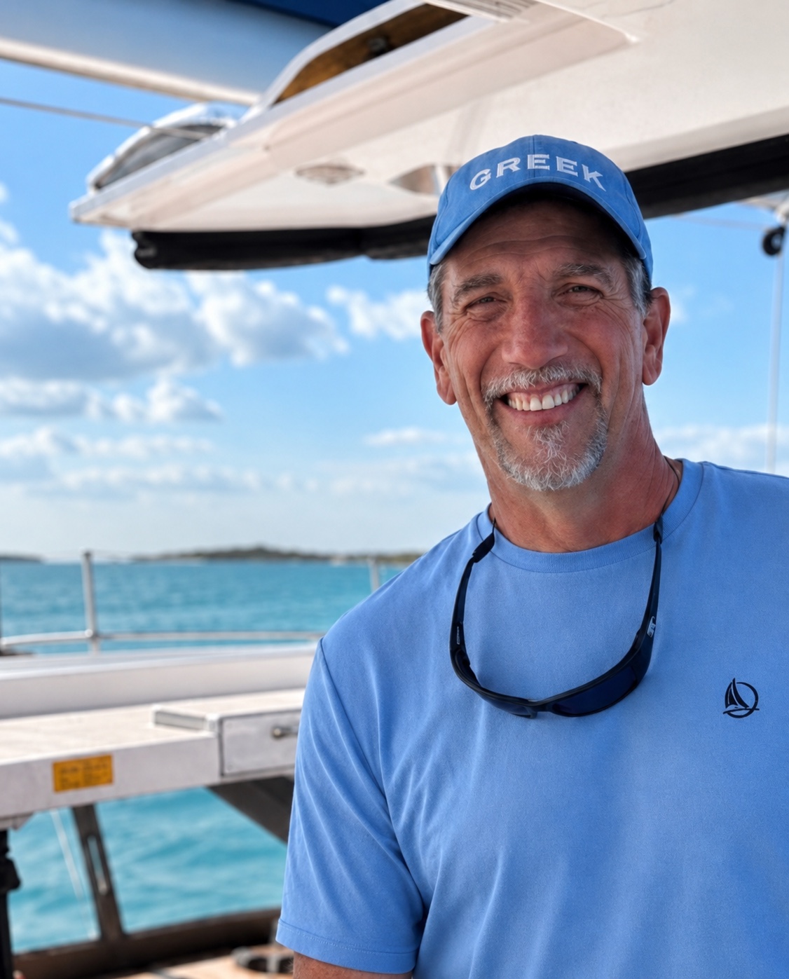 Captain Fernando Stalker smiling aboard Luna Cat